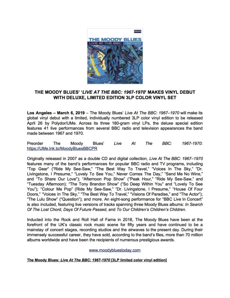 Justin Hayward The Moody Blues Press Release